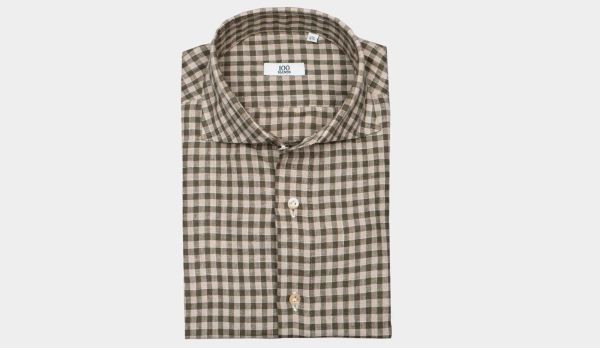 100Hands Shirt Linen Check Green
