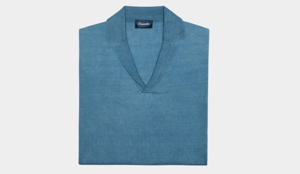 Drumohr Knitted V-Polo Denim