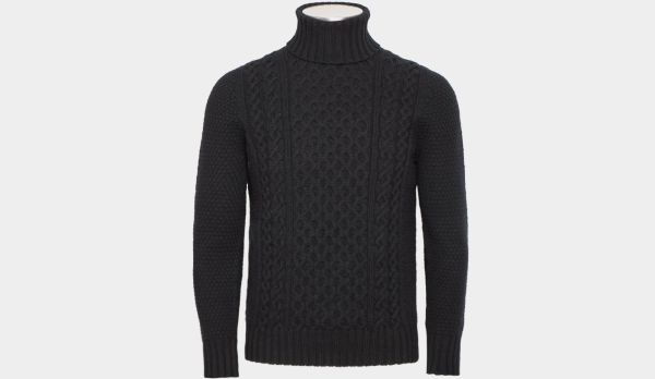 Drumohr Roll Neck Geelong 'Aran' Black