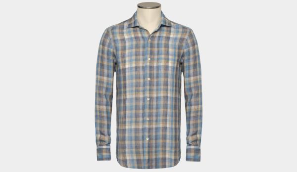 Finamore Checked Linen Shirt Blue