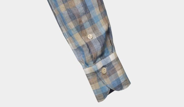 Finamore Checked Linen Shirt Blue