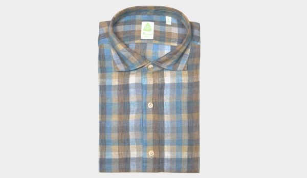 Finamore Checked Linen Shirt Blue