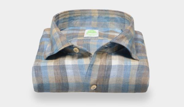 Finamore Checked Linen Shirt Blue