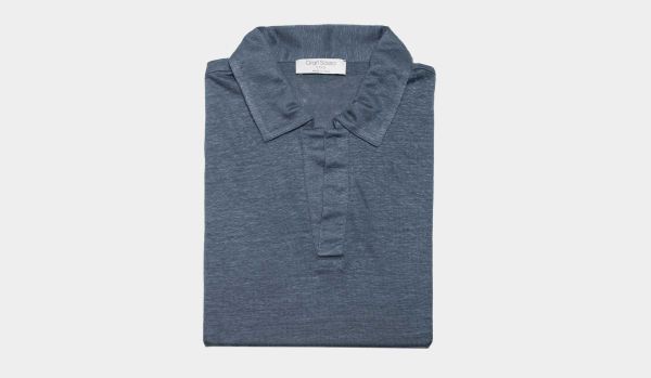 Gran Sasso Linen V-neck Polo Blue-Grey