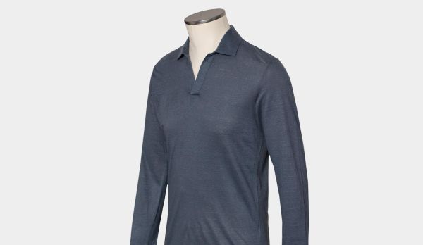 Gran Sasso Linen V-neck Polo Blue-Grey
