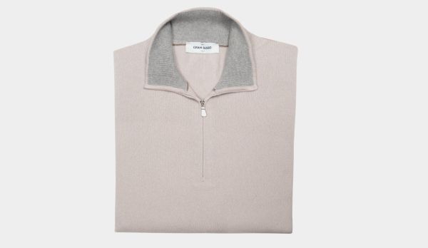Gran Sasso Mock Neck Zip Stone