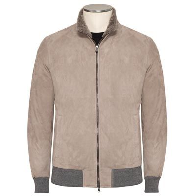 Barba Napoli Suede Down Bomber Taupe