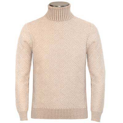 Gran Sasso Roll Neck Diamond Weave Beige