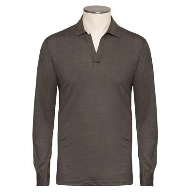 Gran Sasso Linen V-neck Polo Green-Brown