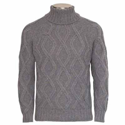 Gran Sasso Roll Neck Cable Grey-Blue