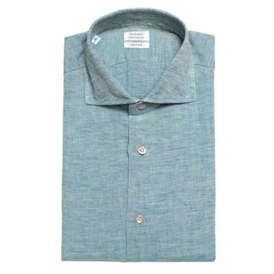 Mazzarelli Washed Linen Shirt Blue-Beige
